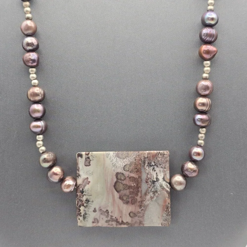 Peacock Baroque Pearl Purple Agate Pendant Sterling Silver Necklace 16